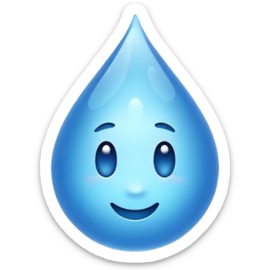 showing small blue water droplets floating gently in the air above a shiny surface, creating a fresh and slightly wet appearance — the surface has a soft reflective glow, representing humidity or moisture — clean, soft lighting and smooth rounded emoji design sticker