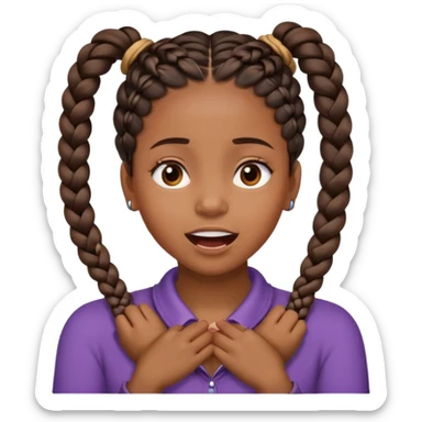 Black girl with braids and her hands crossed around her neck with her mouth open sticker