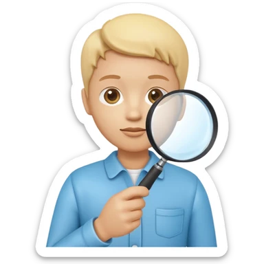 3D icon of a person holding a magnifying glass, symbolizing exploration and discovery, food app context, single object, modern and clean style, soft lighting, isolated, no background
 sticker