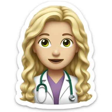 Female doctor with long blonde wavy hair and green eyes sticker