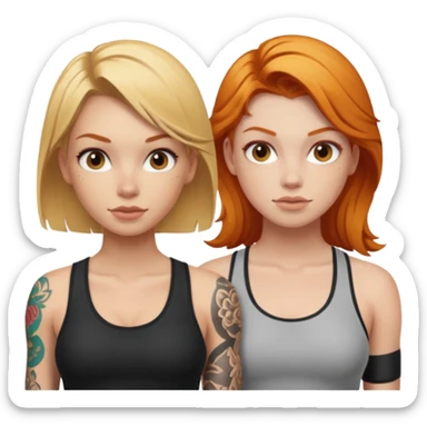 blonde tattoood girl and ginger athleticic girl sticker