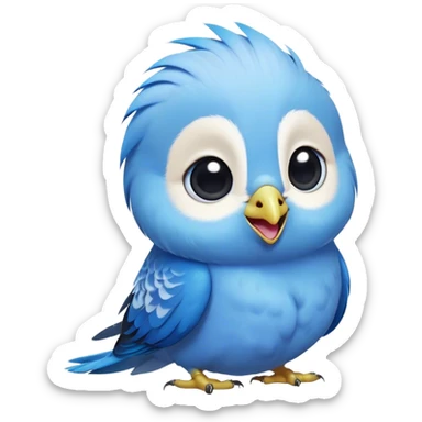 Cinematic Comical Blue Budgie Portrait Emoji, Head tilted dramatically with an exaggeratedly amused expression, featuring a striking blue feathered fur with a glossy finish, wide, expressive dark eyes filled with playful disbelief, Simplified yet hilariously expressive features, highly detailed, glowing with a slightly sassy glow, high shine, dramatic yet playful, stylized with an air of cheeky mischief, bright and endearing, soft glowing outline, capturing the essence of a spirited and over-the-top budgie, so meme-worthy it feels like it could side-eye its way into internet fame instantly! sticker