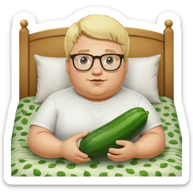 blond fat man with glasses man with cucumbers bed sticker