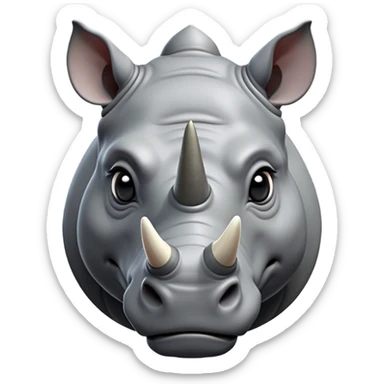 cinematic-noble-rhinoceros-portrait-emoji,-poised,-with-a-massive,-powerful-build-and-a-thick,-hide-of-slate-gray,-deep-set-soulful-piercing-eyes,-simplified-yet-sharp-and-sophisticated-features,-highly-detailed, with large black eyes, szoomed out showing shoulders sticker