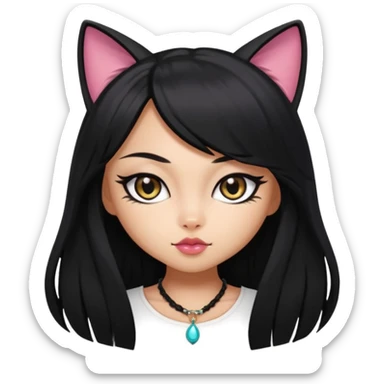 Black cat eye with pretty bratz asian baddie asian, black long hair sticker