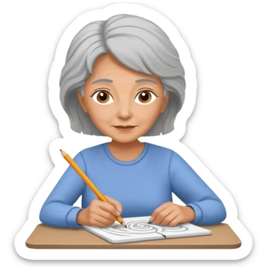 Older woman sketching in spiral pad sticker