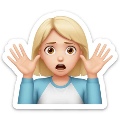 Shocked girl face and hands on face, big text saying "HELP" sticker