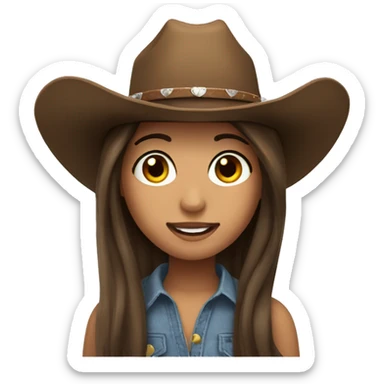 Girl with long straight brown hair and cowboy hat with big lashes  sticker