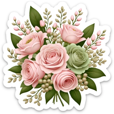 Light pink and khaki green bouquet with beautiful finish sticker