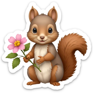 baby squirrel hold a flower sticker