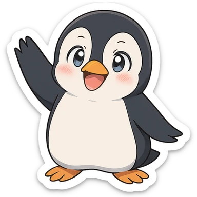 anime style penguin waving, looking happy sticker