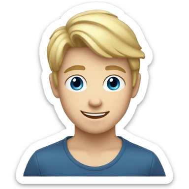 Blonde teen boy with medium short hair, blue eyes, waving hi to the camera sticker