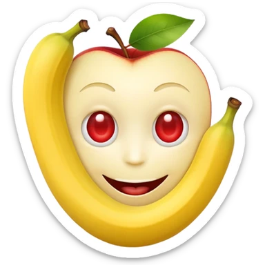 happy face with apples for eyes and banana for mouth sticker