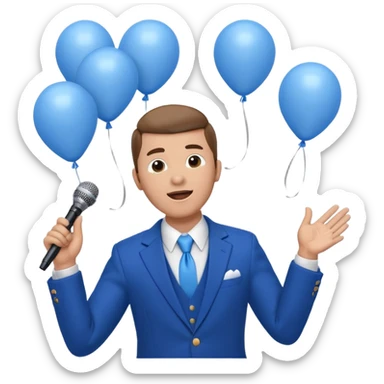 Stud singing 1,2,3 release em with white and blue balloons flying overhead emoji like with mic in hand  sticker