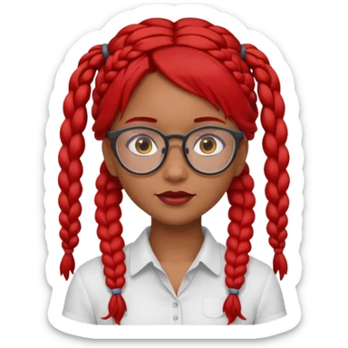 Dark Tan girl with two long red plaits and red rmmed  glasses head neck and shoulder shot only sticker