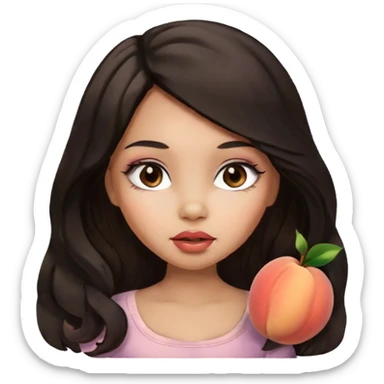 Glamourous baby, light brown skin tone, very beautiful girl, with big plump peach-beige lips, long long lashes, black wavy smooth long hair, straight parting hair, brown eyes sticker