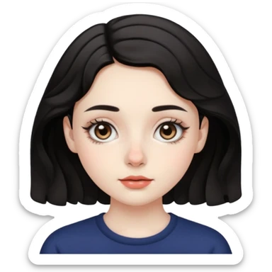 aesthetic girl , pale skin, doe eyes, button nose, soft arched brows,round face,full lips,short wavy black hair. please kindly genarate this avatar sticker