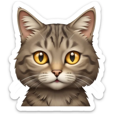 cinematic-[grey brown tabby cat]-realistic-emoji,-head-tilted-dramatically,-scruffy-[grey]-fur,-simplified-yet-realistic-focused-features,-highly-detailed,-glowing-with-an-almost-sarcastic-glow sticker