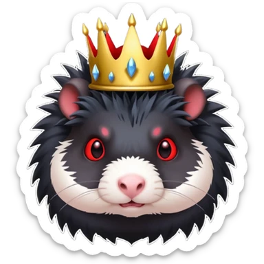 black guinea pig, red glowing eyes, demon crown with spikes, evil aura sticker