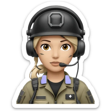black and white drawing of a female special operations communications operator in combat gear sticker