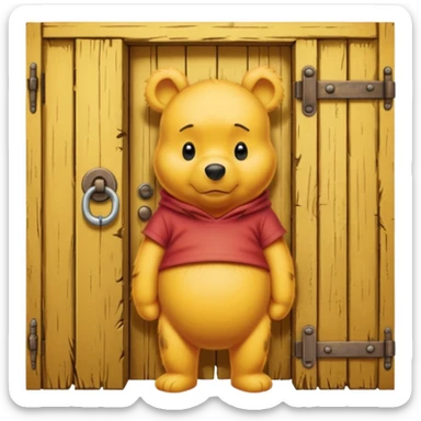 Winnie the Pooh at locked wooden door sticker