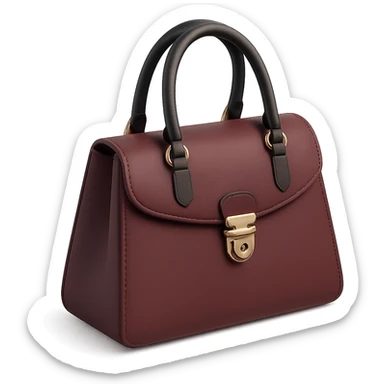 a luxury handbag in burgundy color, realistic lighting and depth, matte background sticker