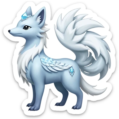 Shiny Silver-White Frosted Ice-Crystal Encrusted Regal Arctic Alolan-Ninetales-Latias-hybrid-creature (full body) sticker