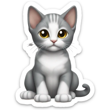 the kitten of the Sphinx breed is gray with a white belly sticker