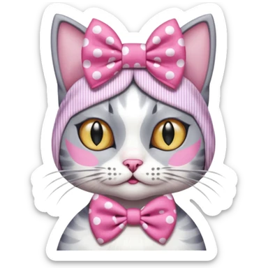 Evil Gray and white evil cat with a pink polka dot dress and with a pink polka dot bow on the Head  sticker