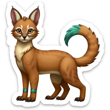 Colorful dark tropical tribal glorious divine exotic cute cool beautiful beautiful fantasy-caracal-civet-genet-sergal-vernid-Gryphon-Cacomistle-Trico-oncilla-animal-Fakémon-hybrid-fursona (full body) sticker