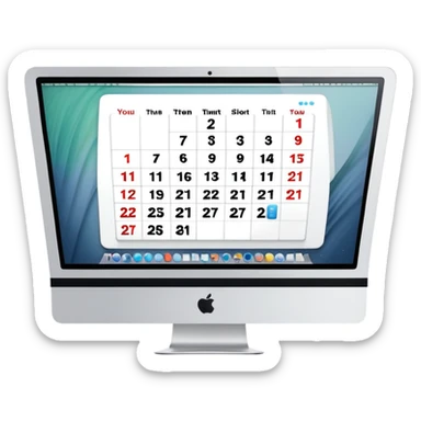 front view of an iMac with a day-calendar on the screen, showing hours and client slots with some booked sticker