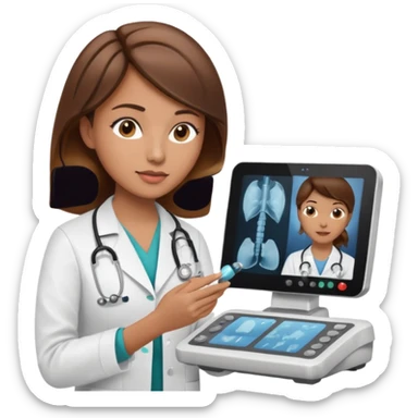 brown haired female doctor adjusting knobs on an ultrasound machine sticker