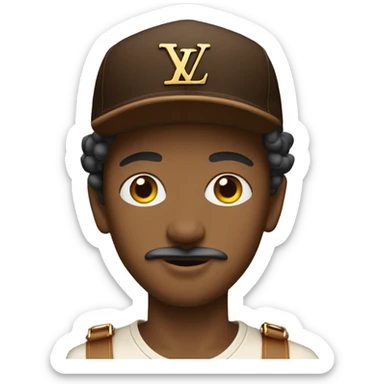 brown boy with mustache and goatee, with louis vuitton cap sticker