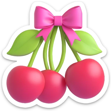 two cherries connected by a pink ribbon bow sticker