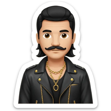 long black haired man with mustache with night club outfits sticker