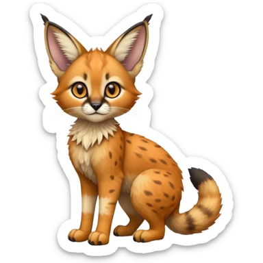 Big-eared big-eyed cute realistic animalistic feral digitigrade 4-legged anime-styled Caracal-Trico-Vernid-Sergal-Serval-hybrid-fusion-creature-animal, full body sticker