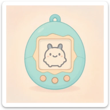 tamagotchi digital pet, cute, simple, pastel colors, minimal background sticker