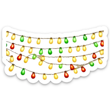 garlands with small bulbs emitting warm light. The light bulbs are multicolored (red, green, yellow) or in one golden tone. The garland should look bright and festive sticker