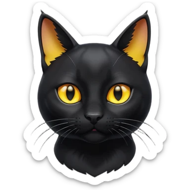 A 3D cartoon jet-black Bombay cat with glossy fur, bright golden eyes, dramatic contrast lighting, Memoji-style cinematic look. full body or half body. sticker