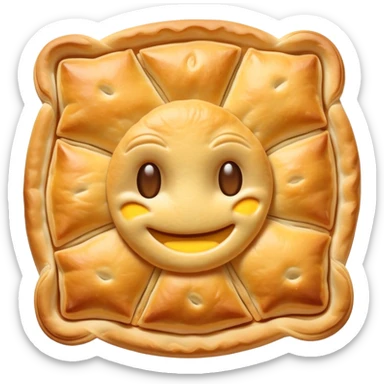 cinematic-realistic-flat burek-sa-sirom-dish-emoji,-showcasing-a-flaky-pastry-filled-with-cheese-rendered-with-crisp-textures-and-appetizing,-warm-lighting.  sticker