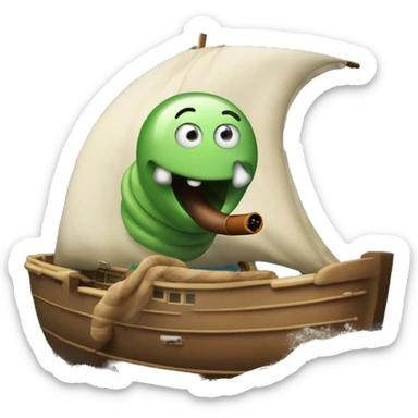 Worm sailing the ocean with a cigar sticker