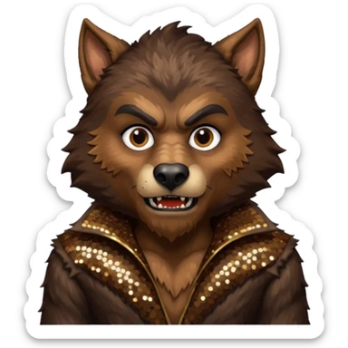 The Werewolf from Universal Monsters with brown fur, dark brown sequin outfit  sticker