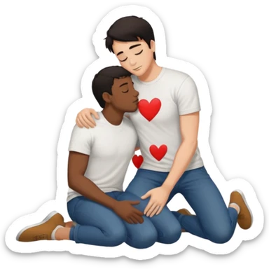 White adult male dark hair,black adult male naked, spooning on floor.,touching, kissing, in love sticker
