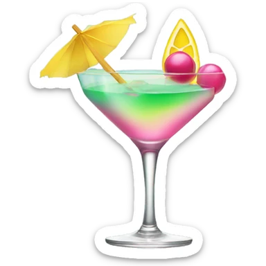 Bluish green cocktail with pink and yellow sticker