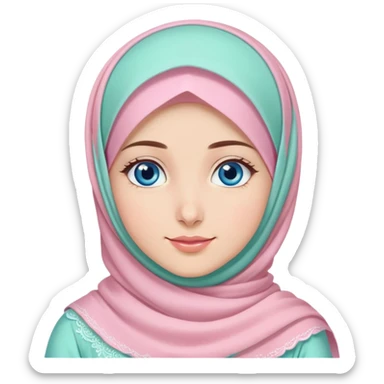 Turkish beautiful finish Konya girl blue eyes with sugar pink and mint hijab islamic dress and celebrating the eid days in the background  sticker