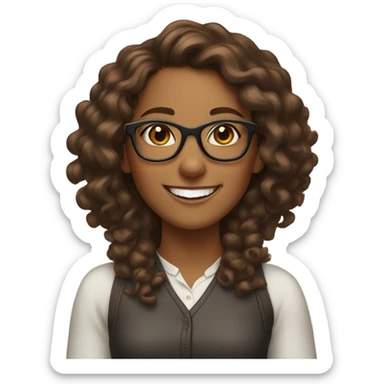 Brown girl with brown long curly hair with glasses and make her happy sticker