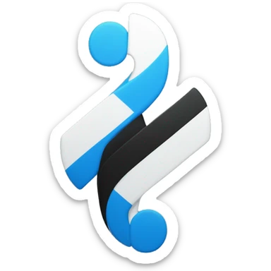 A black oval with a bold white "T" symbol in the center, featuring a vertical line that splits into two curved arms at the top, and two inward-curving blue shapes below the arms. Minimalistic and clean design. sticker