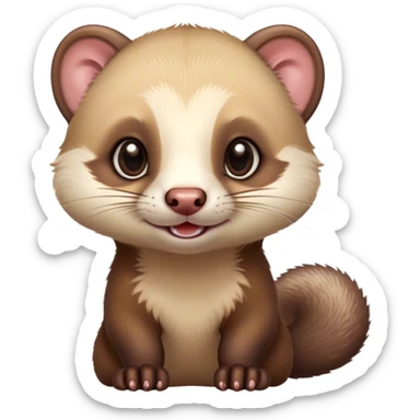 Cinematic Cute sable ferret Portrait Emoji, Head tilted playfully, with an elongated, flexible body and a characteristically curious expression, featuring a short, pointed snout, bright, sparkling eyes, and soft fur in warm brown and cream tones, Simplified yet irresistibly adorable features, highly detailed, glowing with a warm, friendly glow, high shine, affectionate and lively, stylized with a touch of whimsical mischief, soft glowing outline, capturing the essence of a fun-loving and mischievous sable ferret that feels like it could scamper straight into your heart! sticker