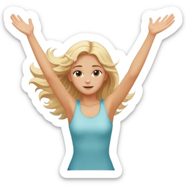 girl at beach with arms outstretched and hair blowing in a pleasant breeze sticker
