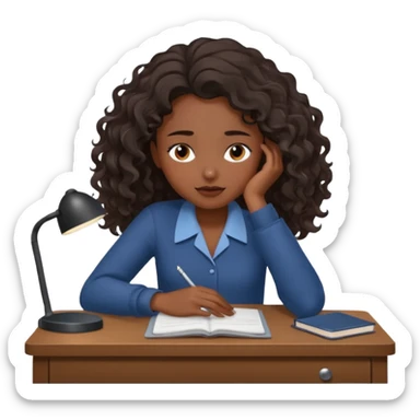 Pretty black model, brown eyes, soft wavy hair, falling asleep at desk sticker